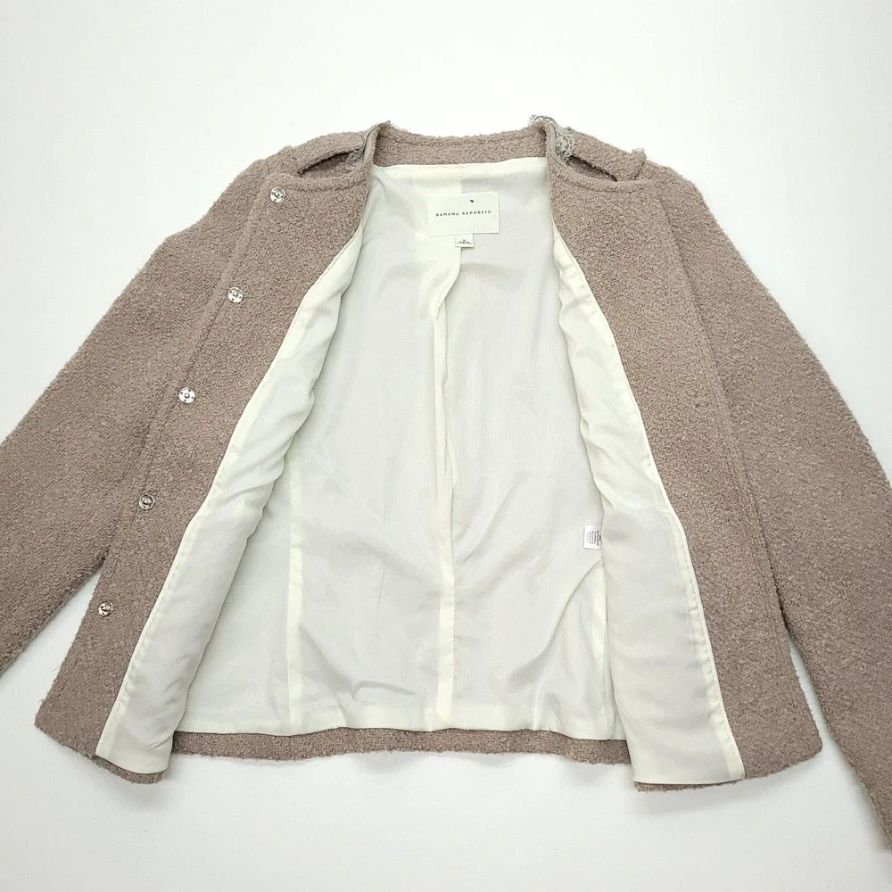 Banana‎ Republic Jacket Women 8 Taupe Wool Boucle Lace Long Sleeve Office Career